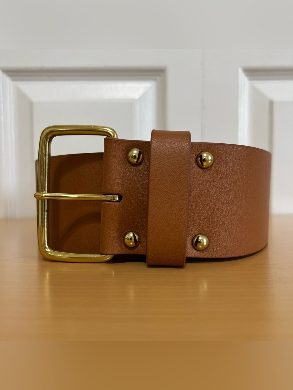 J. Crew Women’s Wide Brown Leather Belt with Gold-Tone Buckle Size Small - Picture 2 of 12